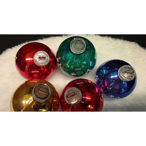 Vintage Glass Christmas Tree Snowflake Mica Stenciled Christmas Ornaments - Picture 6 of 6